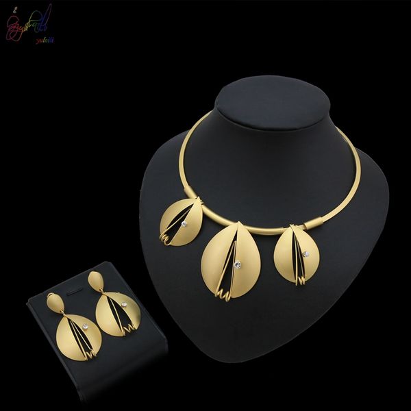 

yulaili bridal metal crystal water drop shape charm choker necklace earrings jewelry sets for women girls gifts, Black