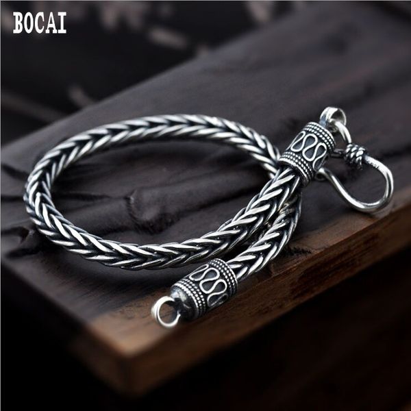 

100% true 925 sterling silver vintage thai silver handmade models rope chain personality keel men's bracelet, Golden;silver