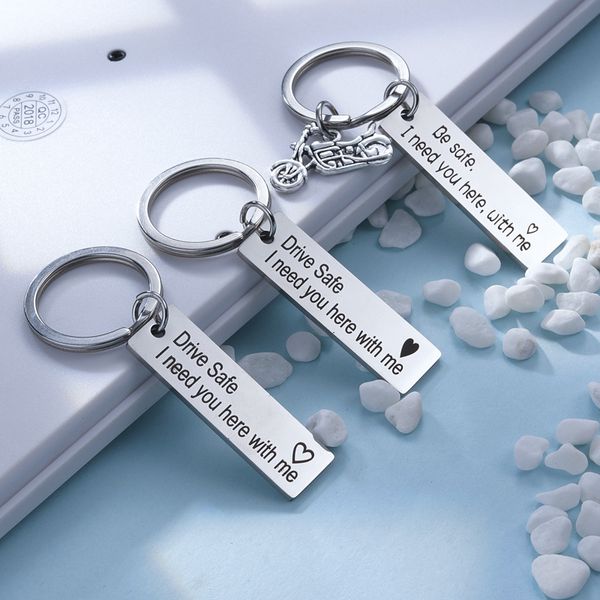 

2019diy stainless steel keychain drive safe handsome. i love you, Silver