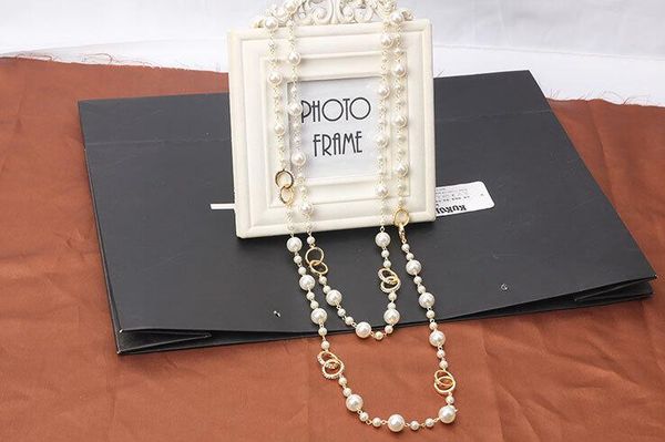 

super long 155cm gold black pearls sweaters necklaces designer free lady Perfume number 5 famous brand neckless long necklace collares