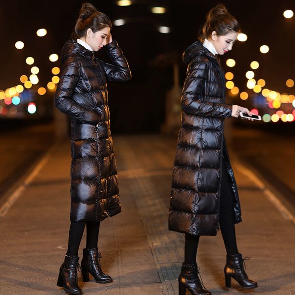 

long length in knee-high black upset female jacket down jacket