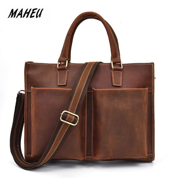 

maheu leather handbag men 100% cow skin briefcase with shoulder strap laphandbag with 2 front pockets 2019 new designer bag