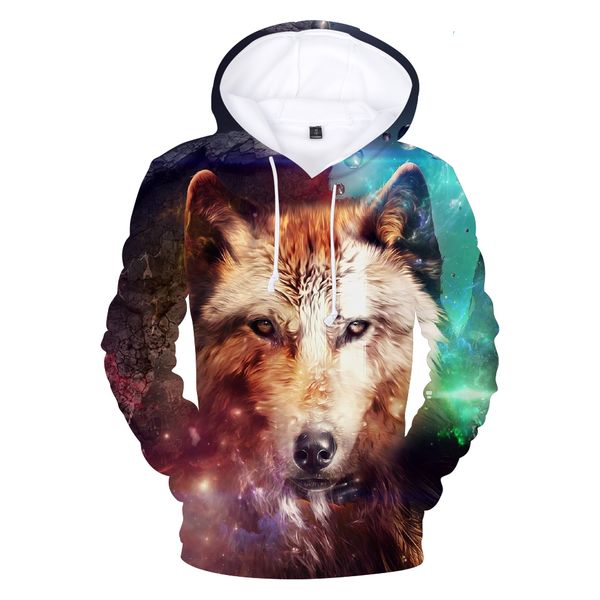 

3d men hoodies popular cold cool wolf print girl sweatshirts print hip spring autumn winter hooded top, Black