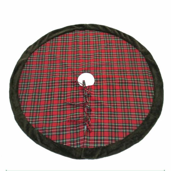 

42inch 107cm christmas tree skirt red plaid carpet xmas decoration accessories brown fur plush edge new year gift stgm02