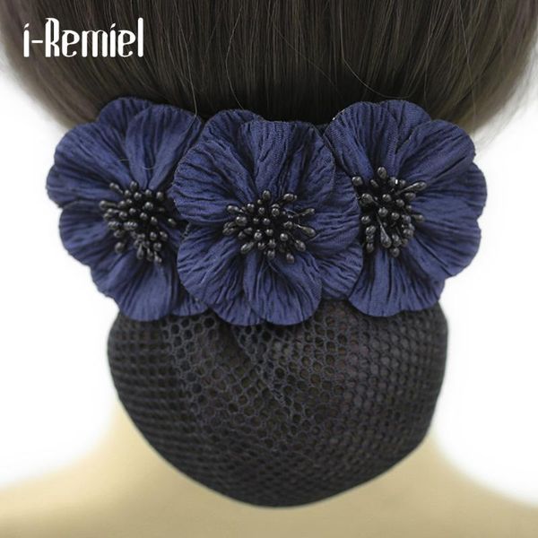 

i-remiel ribbon flower tulle bowknot crochet bow bun net snood hair clip hair accessories for women accessorie lady women, Golden;white