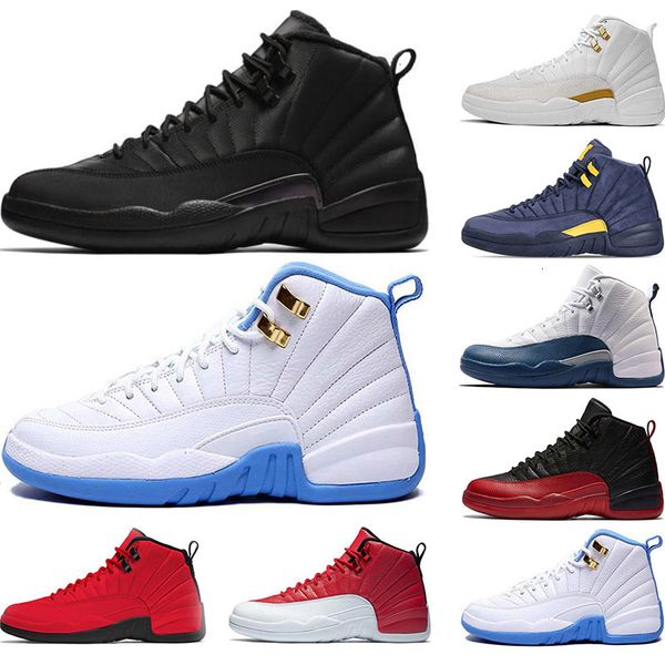 

2020 12s mens basketball shoes winterized wntr gym red white taxi flu game gym red french blue trainers sports sneaker shoes size 7-13