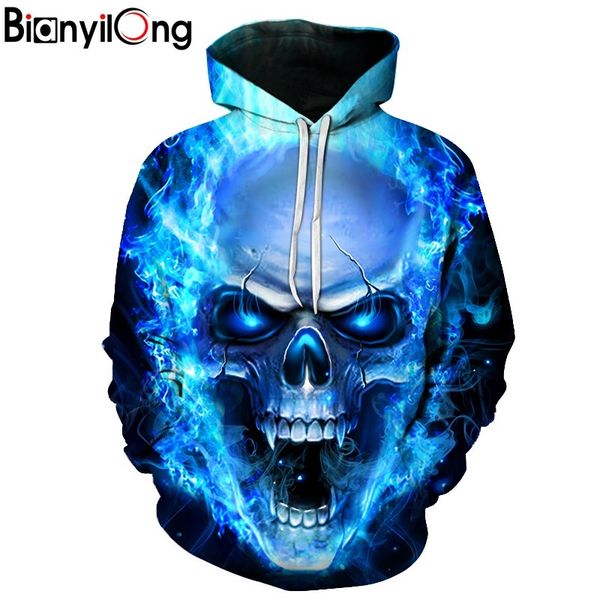 

new blue flame skull толстовки 3d толстовки мужчины женщины с капюшоном сыпучие костюмы осень зима пальто streetwear смешные куртки hoodie, Black