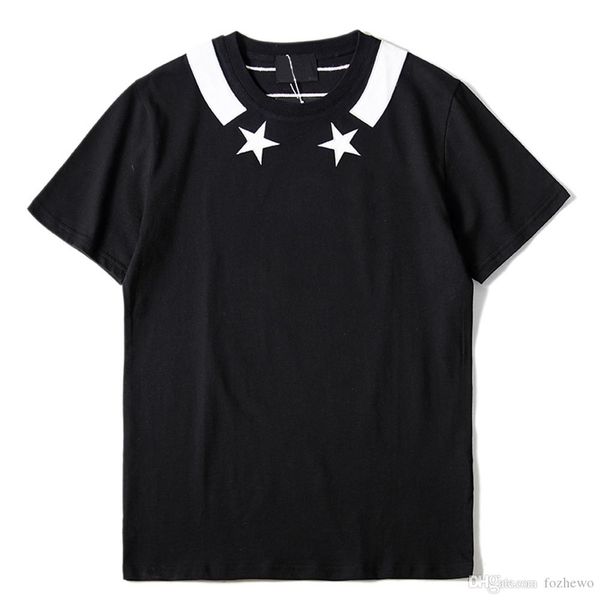 

new men designer t shirt women paris brand clothing tshirt embroidery two star printed t-shirt 100% cotton male tees, White;black