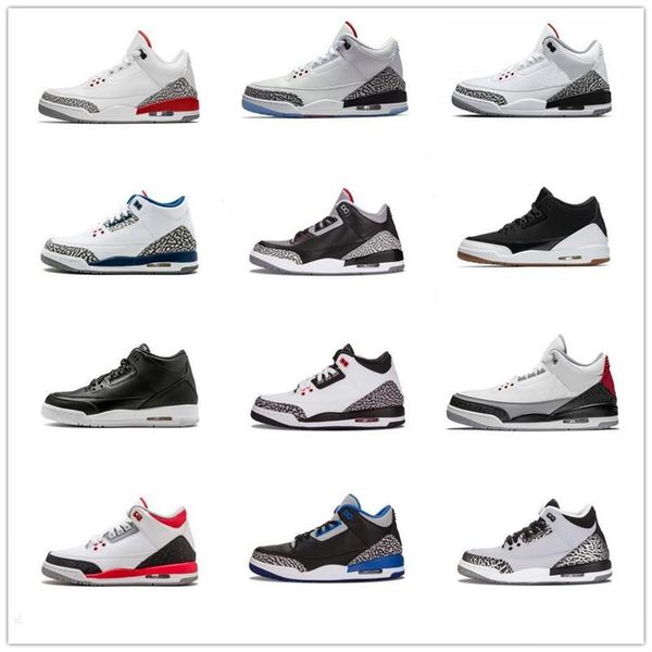 

Newest 3 Quai 54 International Flight Pure White 3s Men Basketball Shoes Black Cement Fire Red JTH Tinker Blue Grey Sports Sneaker