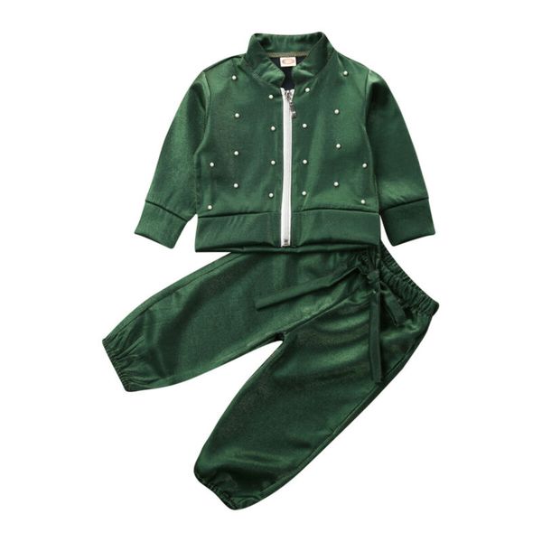 

kids toddler baby girls set velvet zip jacket coat + long pants outfit clohes sets baby girl newborn clothing kids costume, White