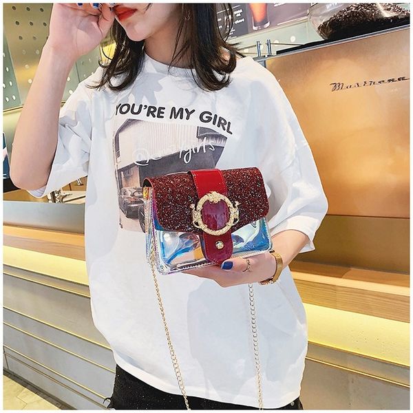 

2020 new korean version of the shoulder bag women's casual fashion transparent sequin chain bag laser female