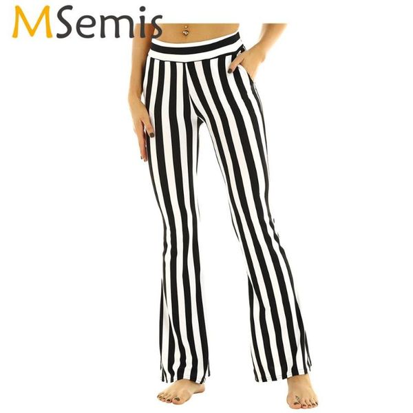 

msemis office trousers for women black white vertical striped pants casual slim fit high waist stretchy bell bottom flare pants