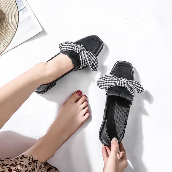 

bow-knot shoes casual female sneakers large size women flats square toe butterfly big size new dress nurse butterfly-knot solid, Black