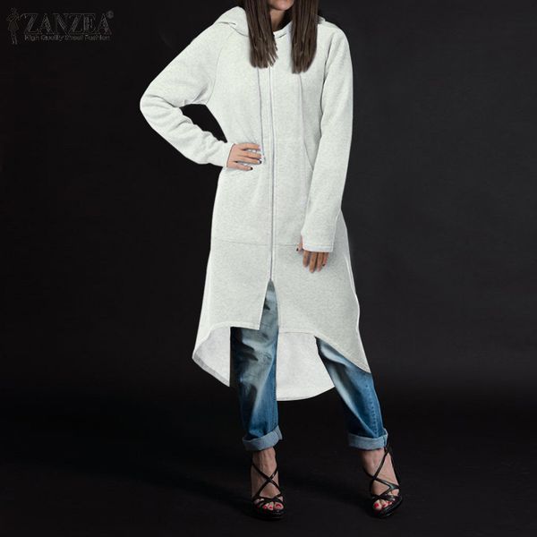 

zanzea women hoodies sweatshirts ladies long sleeve zip up hooded 2019 autumn new fashion pockets sweatshirt asymmetric outwear, Black