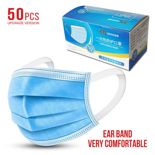 

in stock 50pcs meltblown mouth nonwove 3 layer disposable masks anti-dust flu safe with box