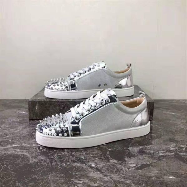 

2020 new color design fashion luxury men's red bottom shoes spiked low-casual leather sneakers men's wedding banquet dress, Black