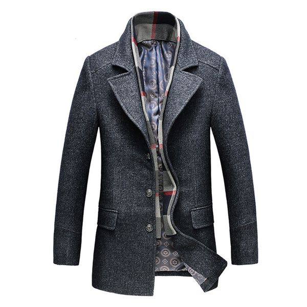 

2019 winter men's casual wool trench coat fashion business long thicken slim overcoat jacket male woolen tweed windbreake, Black