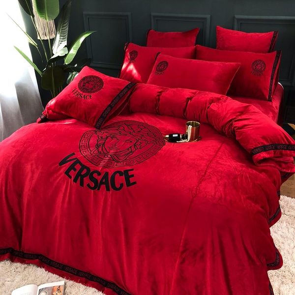 

Brand de ign letter v bedding et cla ic bed heet fa hion bed comforter et ummer warm queen ize bedding cotton cover bed heet, White
