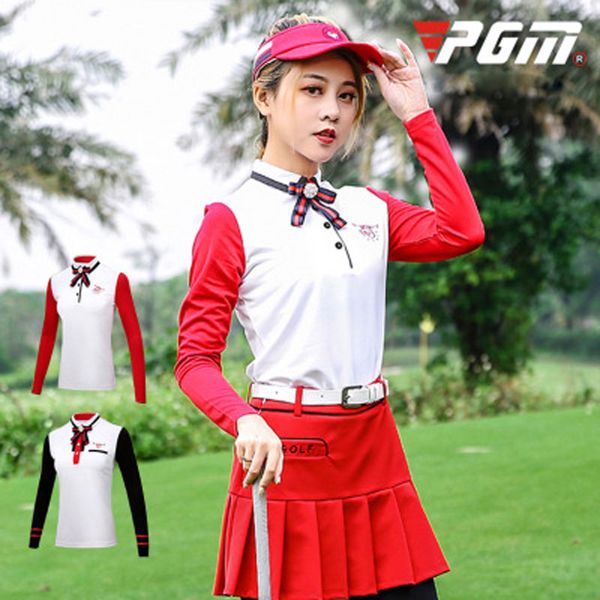 

pgm golf t-shirts for women outdoor long sleeve slimming shirt ladies patchwork soft training golf apparel d0491, Black;blue