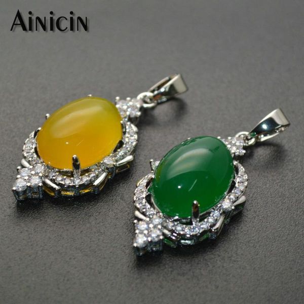 

lockets 10pcs fashion mother's gift natural yellow green agate rhinestone crystal setting pendants flower shape silver women jewelry