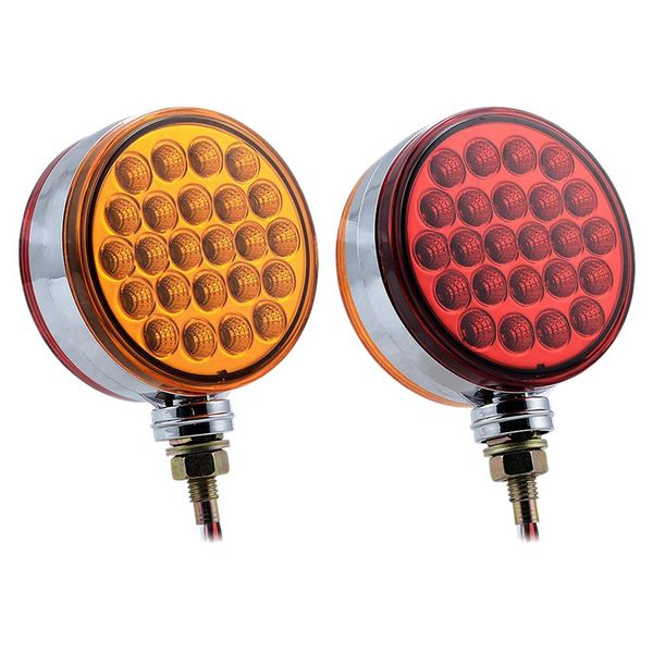 

2x red/amber 48 led truck sturn tail stud double face lights with chrome housing