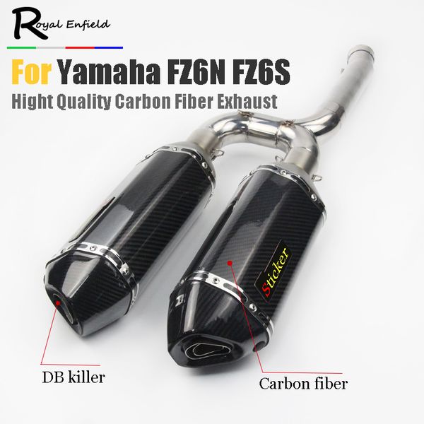

fz6n fz6s motorcycle exhaust muffler mid pipe slip on for yamaha fz-6n fz-6s fz6 middle pipe with carbon fiber exhaust laser log