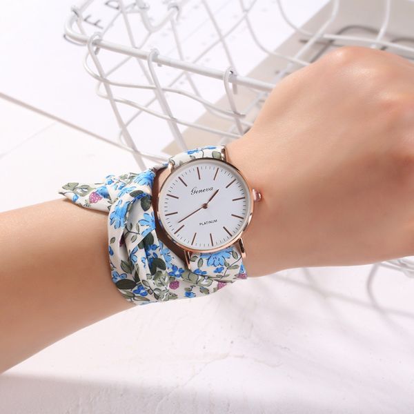 

bracelet watch design flower cloth geneva women wristwatch fashion dress quartz watches ladies clock gift #b, Slivery;brown