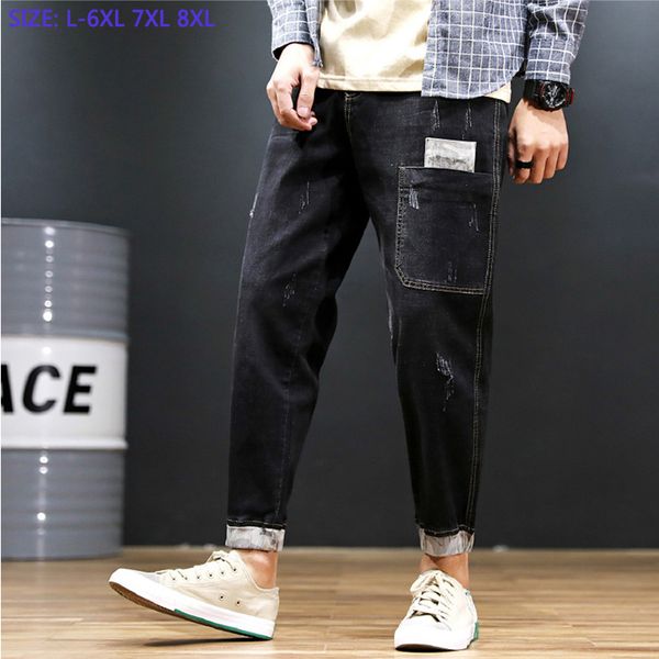 

summer new jeans men's ankle-length pants cotton jeans drect sell extra large super big plus size 28-6xl 7xl 8xl, Blue