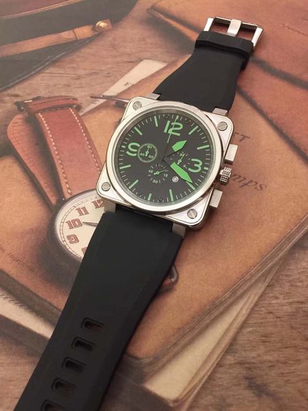 

высококачественные военные часы bellross aviation 42mm square корпус из нержавеющей стали мужские часы зеленые фломастеры и стрелки наручные, Slivery;brown