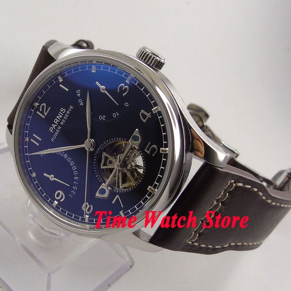 

43mm watch black dial silver hand date power reserve st2505 automatic movement men's watch wrist men, Slivery;brown