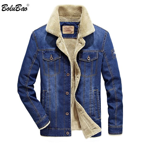 

men's jackets bolubao men denim jacket coat 2021 fashion brand winter warm thick for male classic outerwear, Black;brown