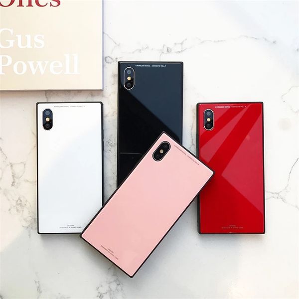 

Квадратный чистый цвет закаленное стекло TPU бампер чехол для iPhone 11 Pro Max XR XS Max 6 7 8 Plus
