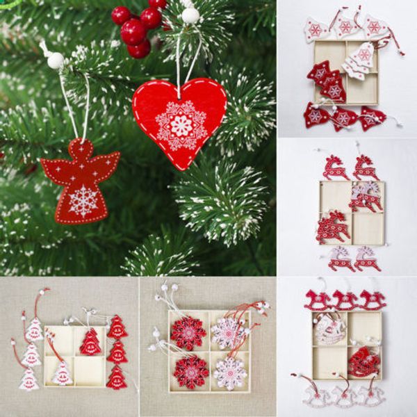 

12p christmas decorations wooden ornaments xmas tree hanging tags pendant decor