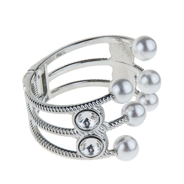 Atacado-fashion ins designer de luxo exagerado de vários camada bela pérola cristal de diamante manguito aberta pulseira para a mulher