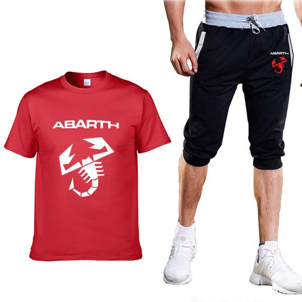 

new 2020 mens t-shirt for abarth car summer casual comfortable men short sleeve o-neck cotton mens t-shirt+pants suit 2pcss