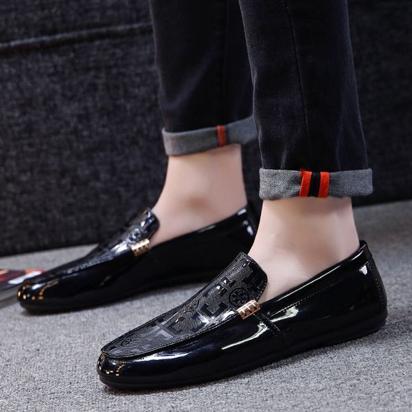 

2019 new men's casual shoes a pedal low to help flat lazy peas shoes korean casual british driving, Black