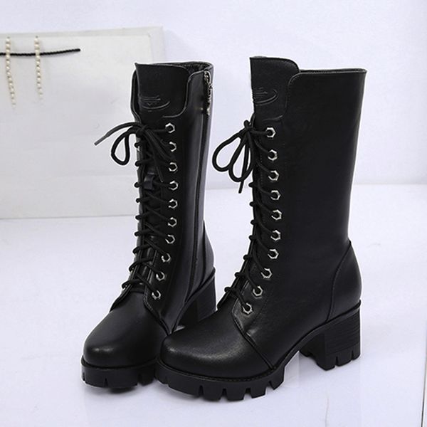 

sagace ladies knee high boots zip boot platform woman punk shoes lightweight lace up comfortable large size 36-40, Black