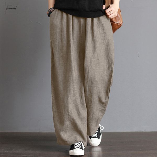 

size plus cotton linen pants women casual wide leg solid wide leg trousers large vintage pockets elastic waist pants 5xl, Black;white