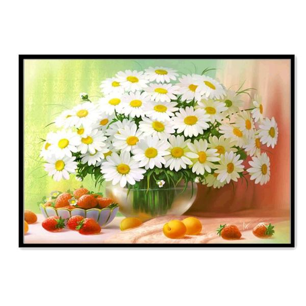 

5d decorative diamond painting full diamond white flower round mosaic pattern home decoration diy home decoration