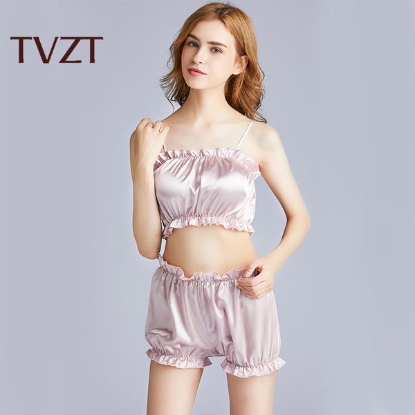 

tvzt 2020 new pyjamas women summer new shorts nightwear two-piece women satin pajamas set suit artificial silk home, Black;red