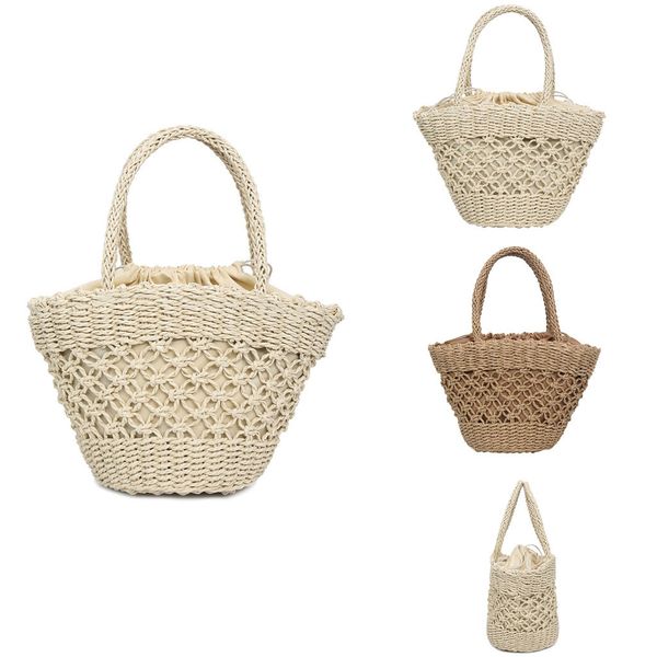 

women's fashion straw woven bag solid color handbag humanized design wild bucket bag shoulder string closure type apr 16