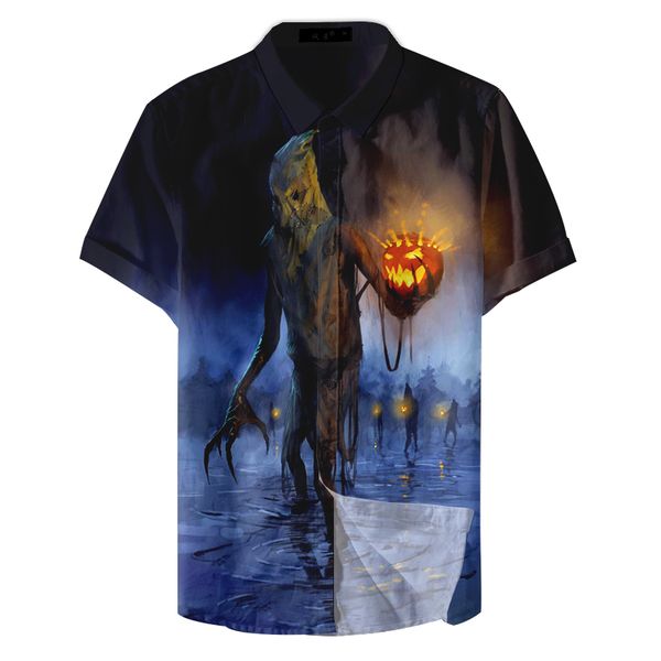

2019 summer fashion quality cartoon halloween print man casual shirt, White;black