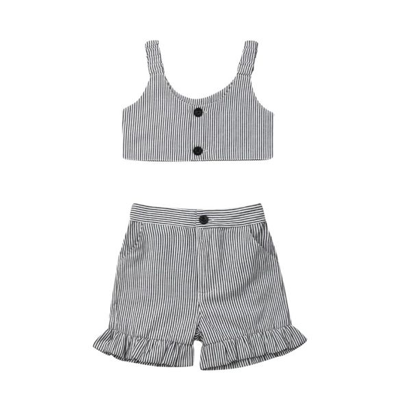 

2pcs kids baby girl clothes set crop strap vests shirt + ruffles short pants 2019 summer holiday party outfit clothing, White