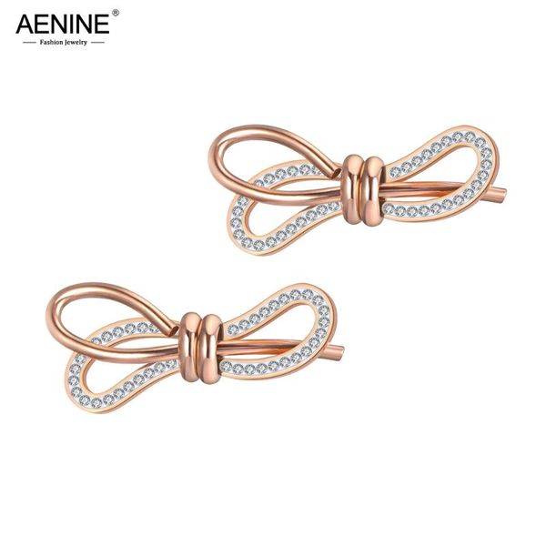 

aenine trendy stainless steel geometric bowknot earrings jewelry rose gold clay rhinestone party earrings for women girl ae19122, Golden;silver