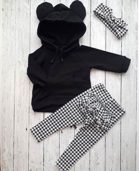 

usa newborn toddler baby girl outfits clothes set hooded ruffle plaid pants, White