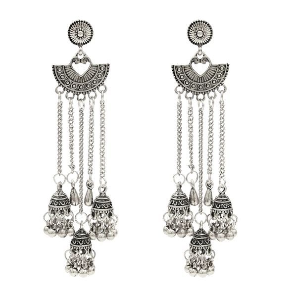 Bollywood Oxidizado Ouro Prata Tradicional Jhumka Jhumki Indian Big Tassel Brincos Para As Mulheres Casamento Afegão Tribal Jóias