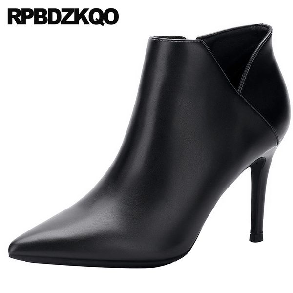 

black booties ankle boots shoes women fashion 2019 waterproof pointed toe winter autumn stiletto thin high heel