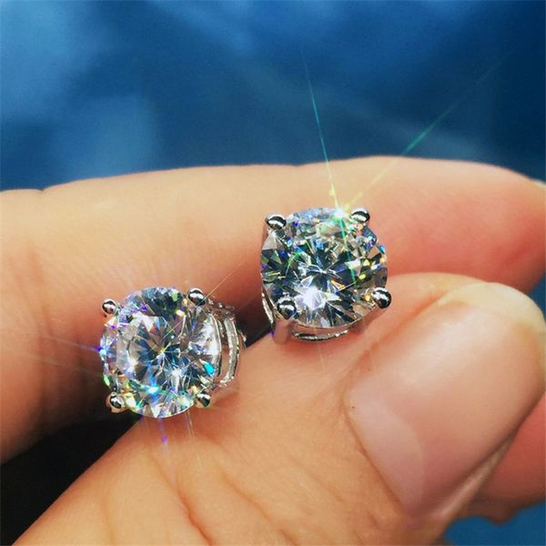 Brinco Vecalon feito à mão com 4 garras 3ct Dianond 925 prata esterlina Brincos de noivado de casamento para mulheres e homens