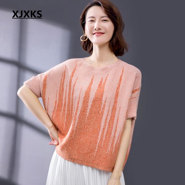 

xjxks short sleeve sweater women fall 2019 knitted pullover plus size women sweater camisetas mujer pull femme loose jumper, White;black