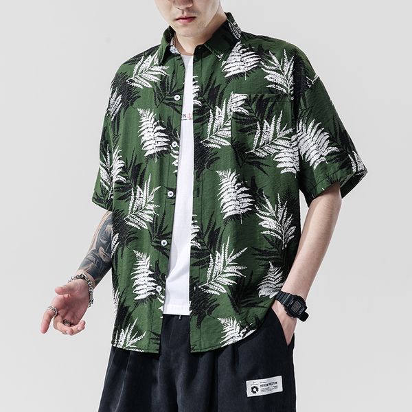 

summer style plus size men's beach shirt short sleeve floral print casual shirts -5xl, White;black